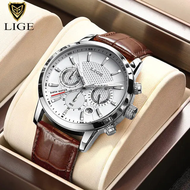 2023 New Mens Watches LIGE Top Brand Luxury Leather Casual Quartz